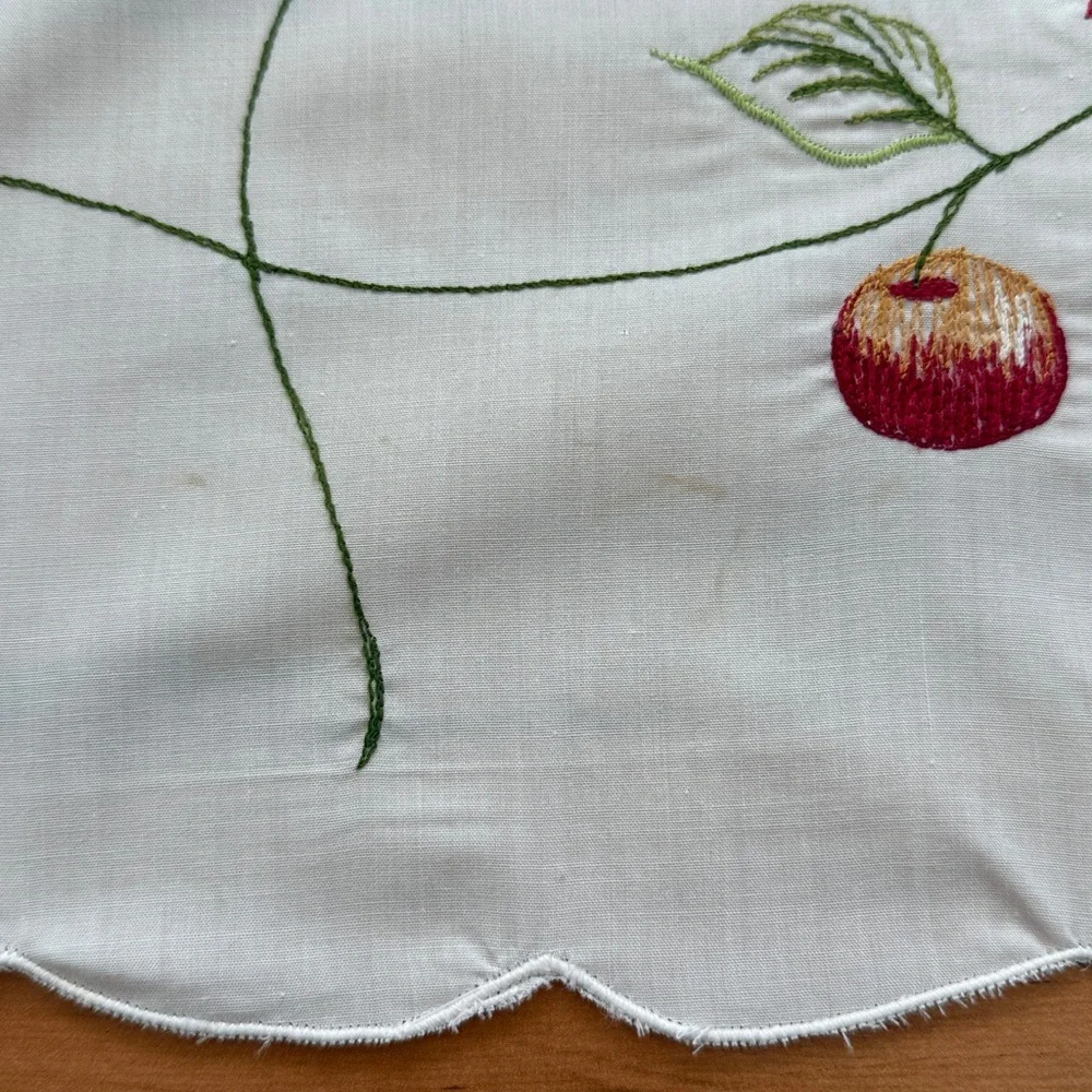 NEW ~ Embroidered Apples & Strawberries White Kitchen Curtain Tiers 60” x 24” - Picture 12 of 14